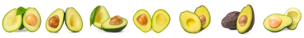 Set Ripe Cut Avocados Isolated White — 스톡 사진