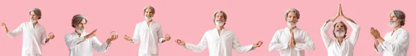 Set Mature Male Guru Crystal Ball Pink Background — Foto de Stock