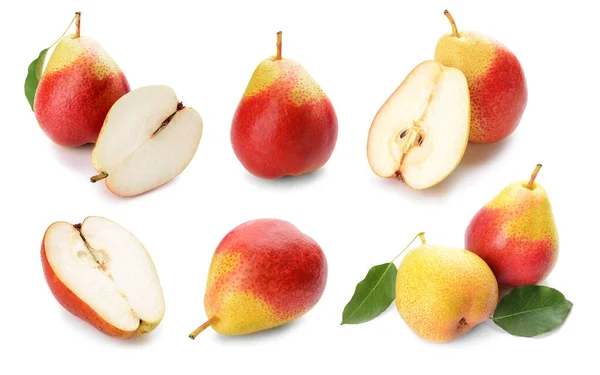Set Sweet Ripe Pears Isolated White — ストック写真