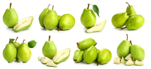 白で隔離された熟した緑の梨のセット — ストック写真