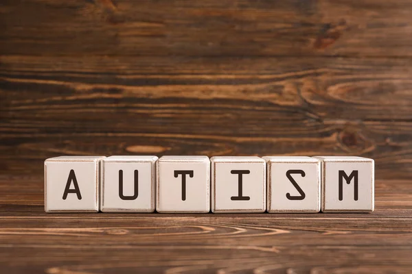 Word Autism Made Cubes Wooden Background — Stock Photo, Image