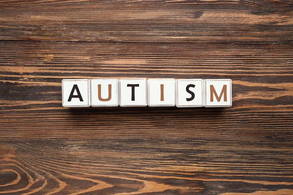 Word Autism Made Cubes Wooden Background — 스톡 사진