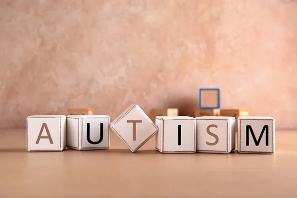 Word Autism Made Cubes Color Table — Foto de Stock