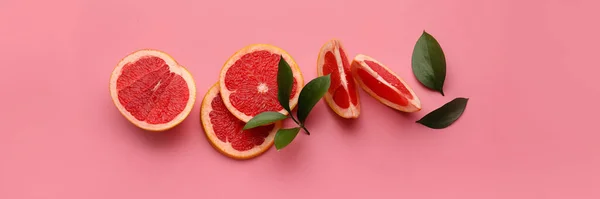Fresh Sliced Grapefruit Color Background Banner Design — Stock Photo, Image