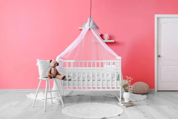 Stylish White Crib Interior Light Children Room — Stock Photo, Image