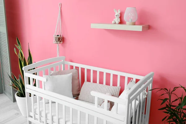 Beautiful Crib Color Wall Interior Stylish Children Room — Stock Photo, Image