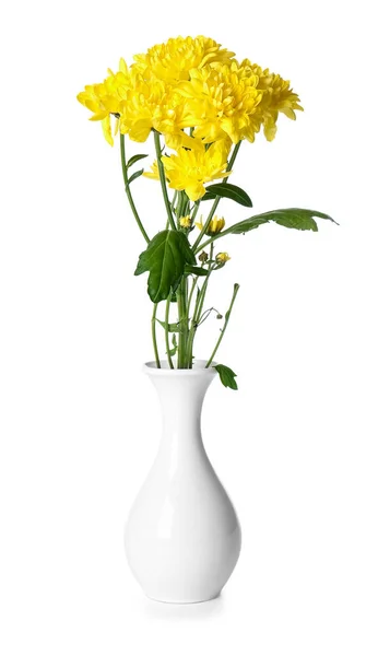 Jarrón Flores Crisantemo Amarillo Sobre Fondo Blanco —  Fotos de Stock