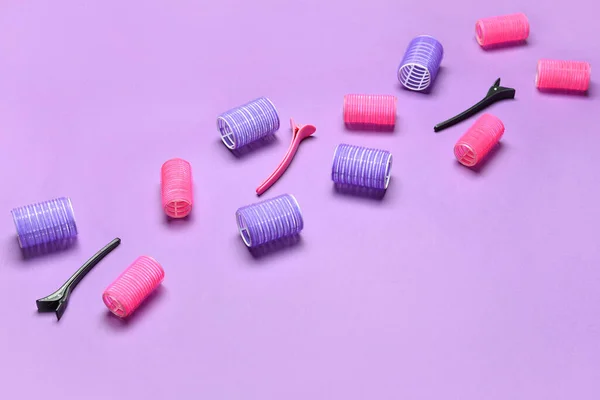Hair Curlers Clips Color Background — 스톡 사진