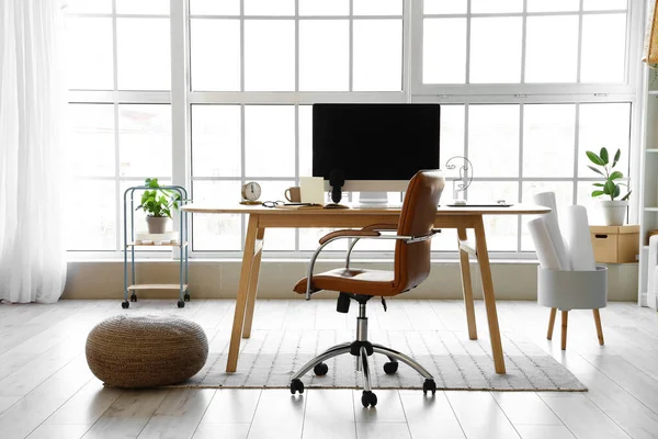 Workplace Modern Computer Light Room Interior — Stock Photo, Image