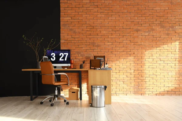 Interior Room Modern Workplace Brick Wall — 스톡 사진