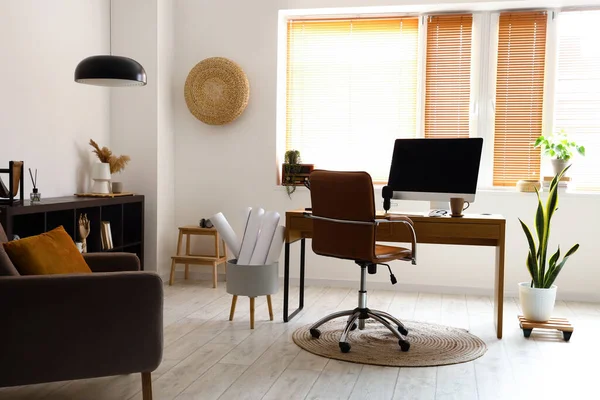 Stylish Interior Light Room Modern Workplace — Foto de Stock