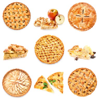 Beyaza izole edilmiş lezzetli elmalı turtalar.