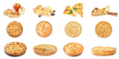 Beyaza izole edilmiş lezzetli elmalı turtalar.