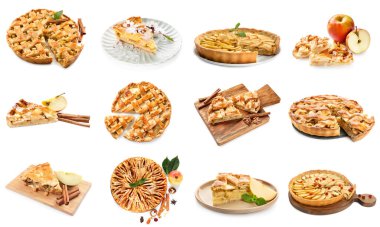 Beyaza izole edilmiş lezzetli elmalı turtalar.