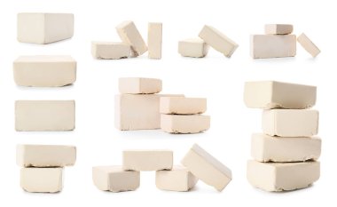 Sıkıştırılmış maya seti beyaza izole edildi