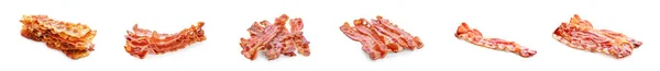 Set Fried Bacon Rashers White Background — Stock Photo, Image