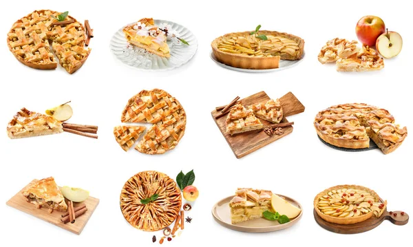 Beyaza izole edilmiş lezzetli elmalı turtalar.