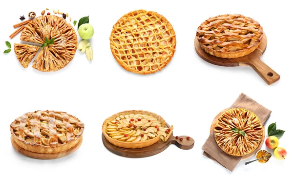 Set Tasty Apple Pies Isolated White — стоковое фото