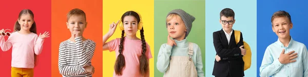 Set Simpatici Bambini Divertenti Sfondo Colorato — Foto Stock