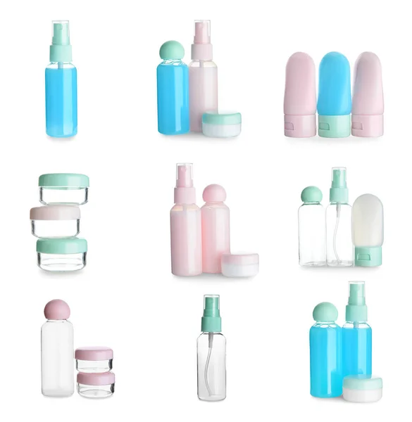 Sada Kosmetických Lahví Sklenic Izolovaných Bílém — Stock fotografie