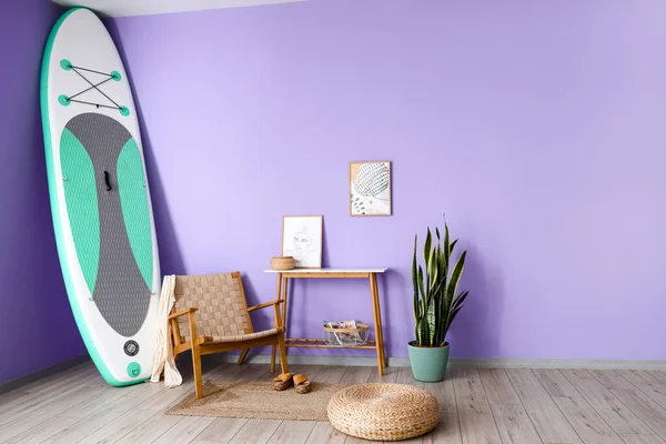 Interior Room Armchair Board Sup Surfing Color Wall — Stock Photo, Image