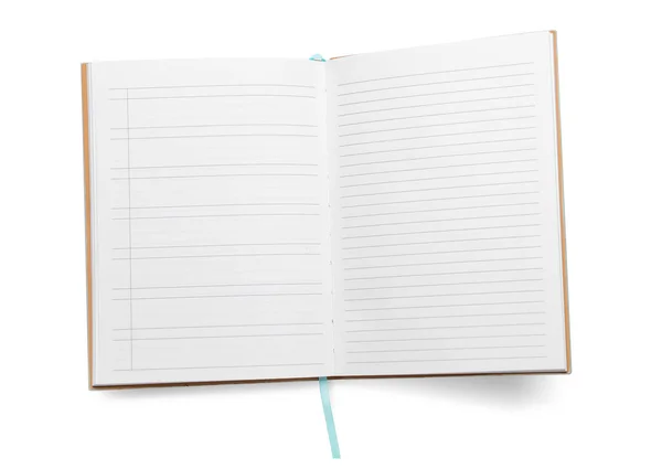 Abra Caderno Branco Fundo Branco — Fotografia de Stock