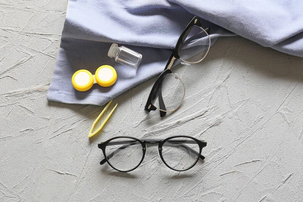 Eyeglasses Contact Lenses Grey Background — Foto Stock