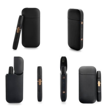 Beyaza izole edilmiş elektronik sigara seti. 