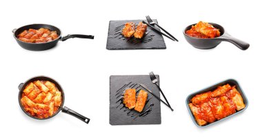 Beyaz arka planda lezzetli lahana ruloları.