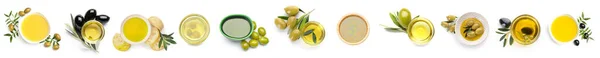 Set Olives Oil Isolated White — 스톡 사진