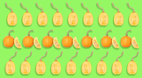 Many Pumpkins Green Background Pattern Design — Stock Photo, Image