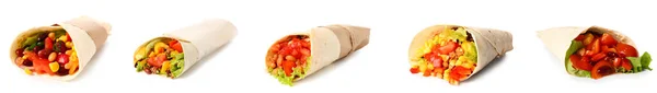 Set Tasty Mexican Burritos White Background — 스톡 사진