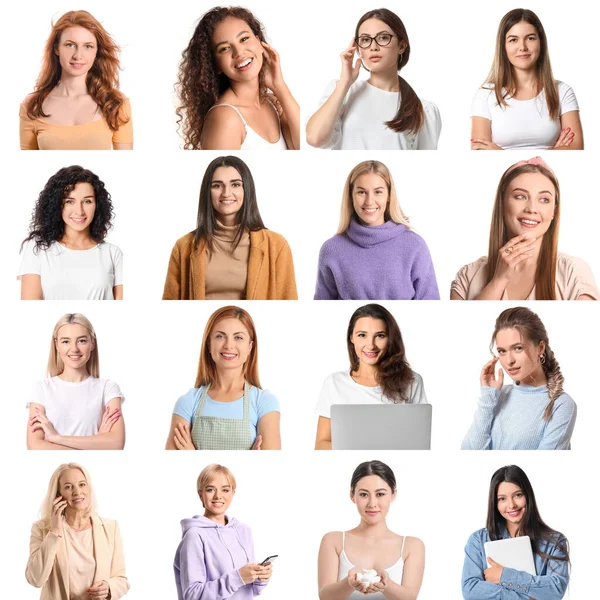 Conjunto Muitas Mulheres Bonitas Isoladas Branco — Fotografia de Stock