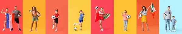 Different People Soccer Balls Colorful Background — стоковое фото