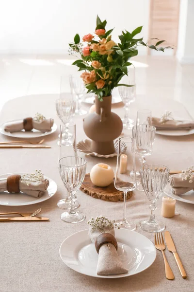 Beautiful Table Setting Wedding Celebration Dining Room — Stock Photo, Image