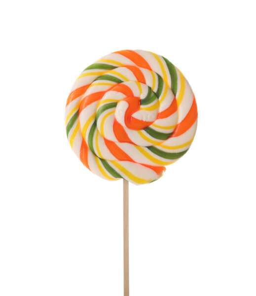 Sweet lollipop isolated on white background, closeup