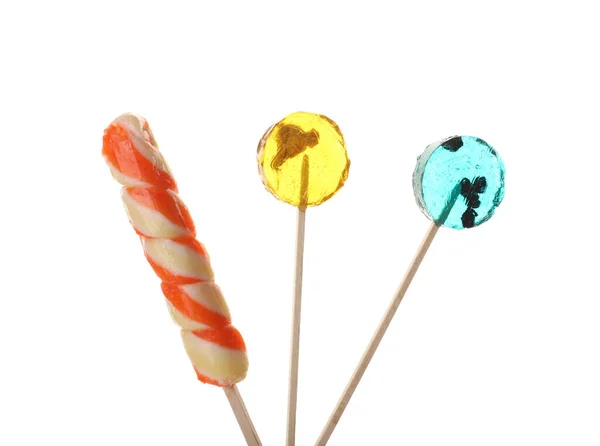 Sweet Lollipops Isolated White Background Closeup — 스톡 사진