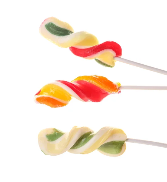 Tasty Lollipops Isolated White Background Closeup — Foto Stock