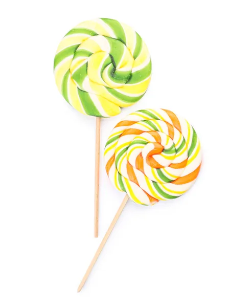 Two Sweet Lollipops White Background — стоковое фото