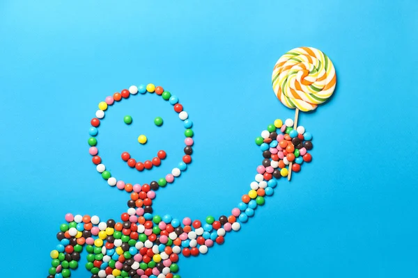 Creative Composition Candies Lollipop Color Background Closeup — 스톡 사진