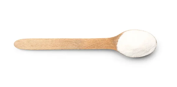 Spoon Bakpulver Vit Bakgrund — Stockfoto