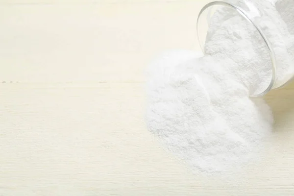 Jar Baking Soda White Wooden Background Closeup — Stock Photo, Image