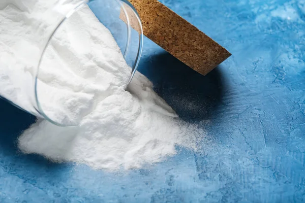 Jar Baking Soda Blue Background Closeup — Stock Photo, Image