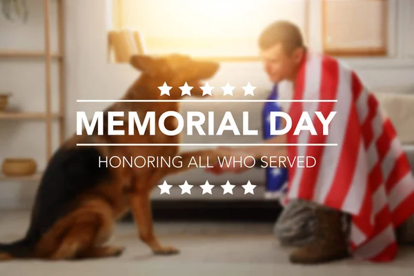 Text Memorial Day Honoring All Who Served Blurred American Soldier — ストック写真