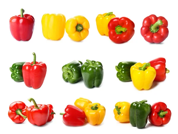 Uppsättning Färgglada Bell Pepper Isolerad Vit — Stockfoto