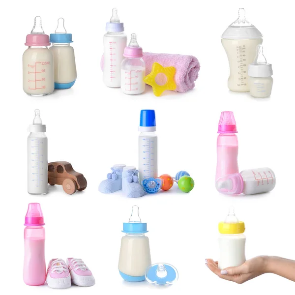 Set Bottles Accessories Baby Isolated White — Foto de Stock