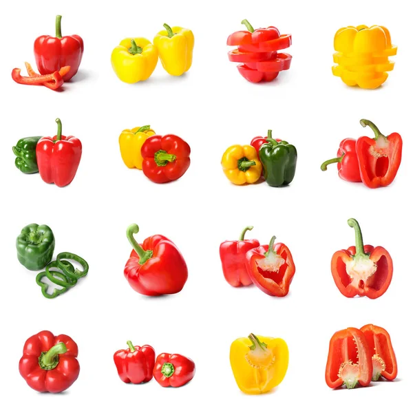 Uppsättning Färgglada Bell Pepper Isolerad Vit — Stockfoto