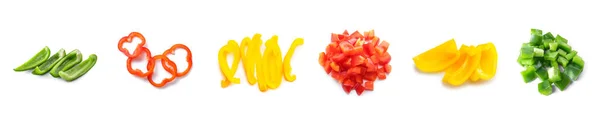 Set Colorful Cut Bell Pepper Isolated White — Photo