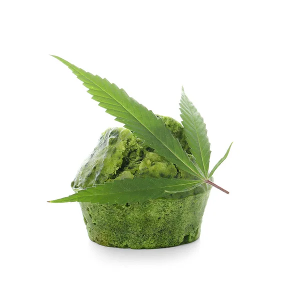 Cannabis Muffin Leaf White Background — Stock Photo, Image