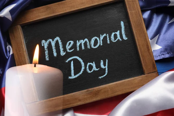 Double Exposure Chalkboard Text Memorial Day Usa Flag Burning Candle — Stock Photo, Image